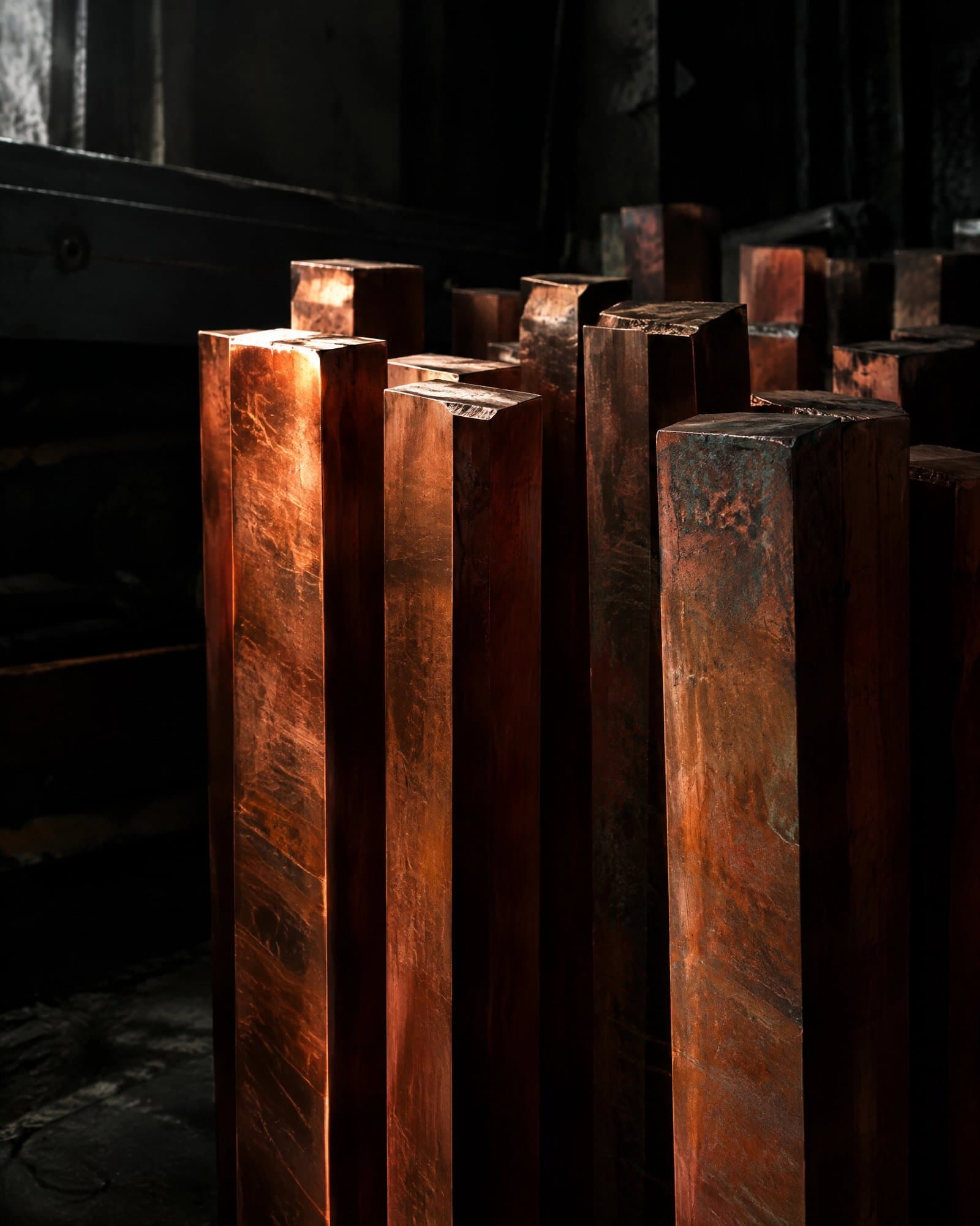 Barras de cobre eletrolítico com brilho avermelhado